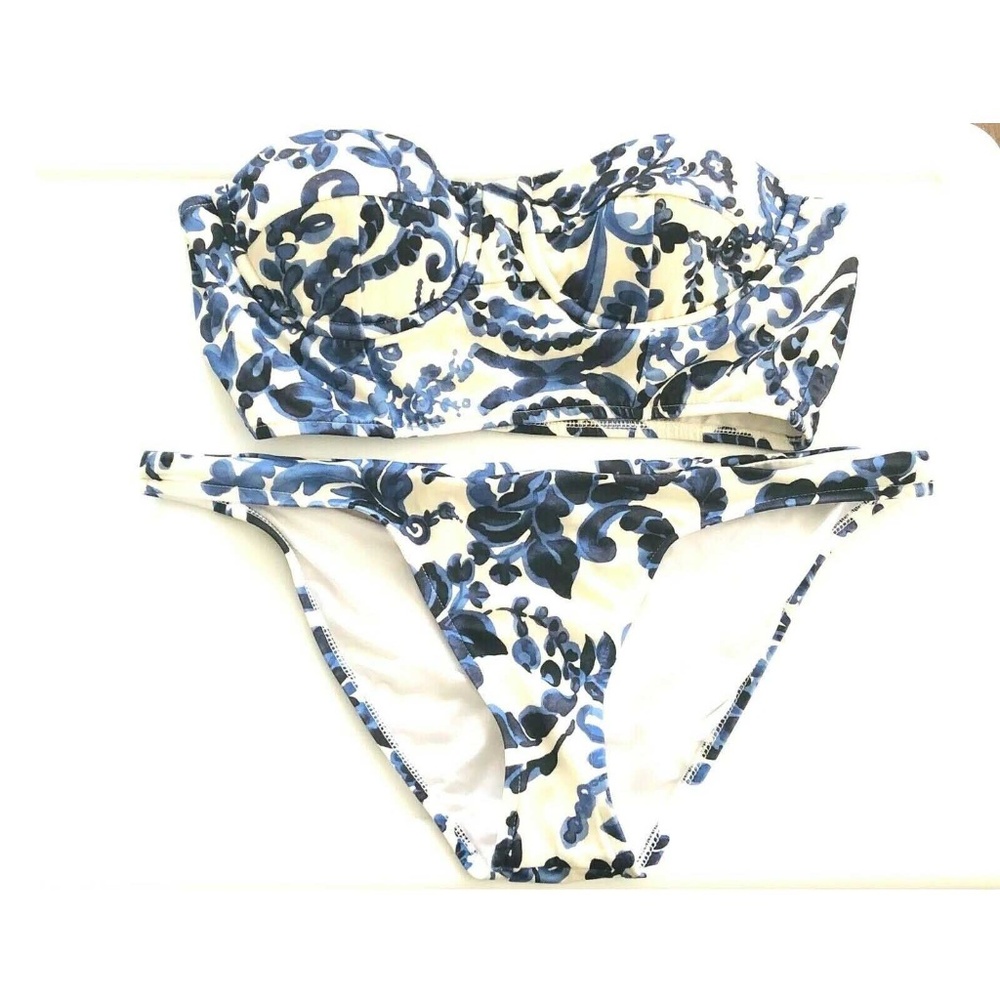 Milly Cabana 2 Piece Bikini Blue Floral Size M